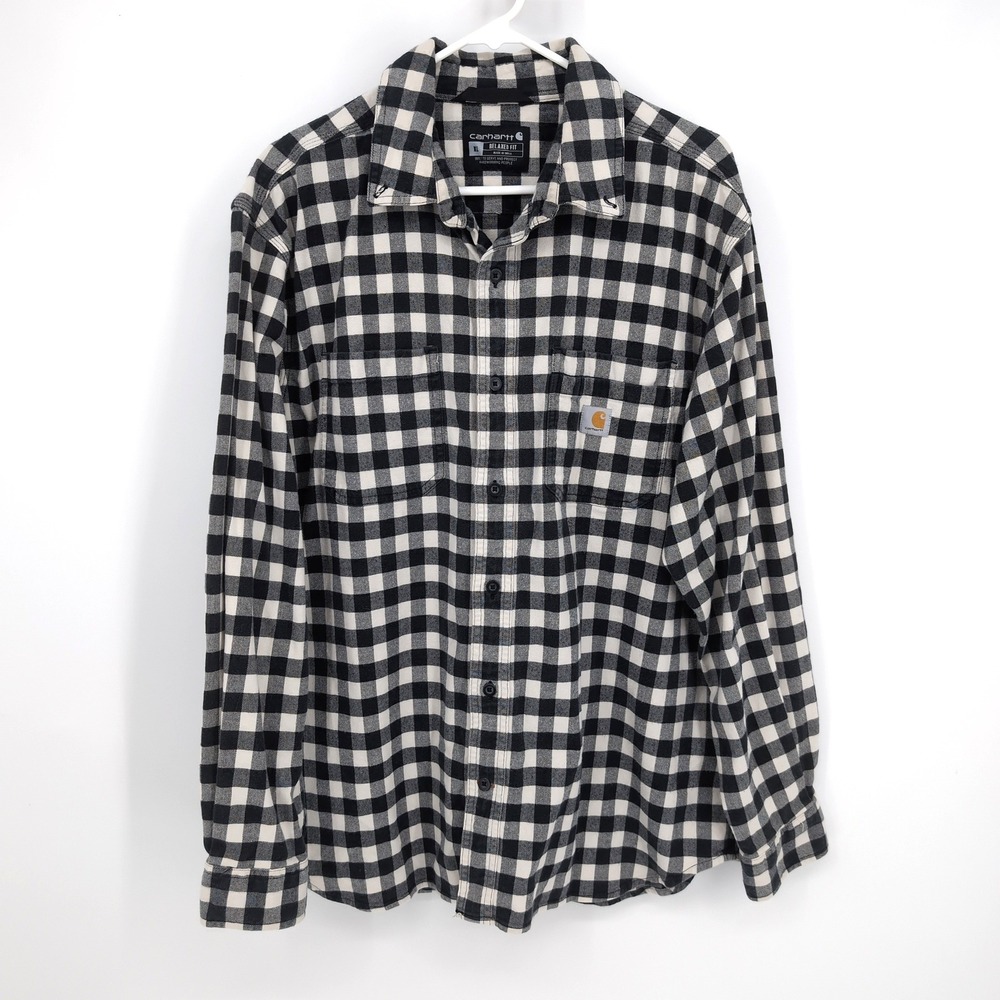 Carhartt Button Down Shirt Black White Buffalo Plaid Rugged Flex Mens XL